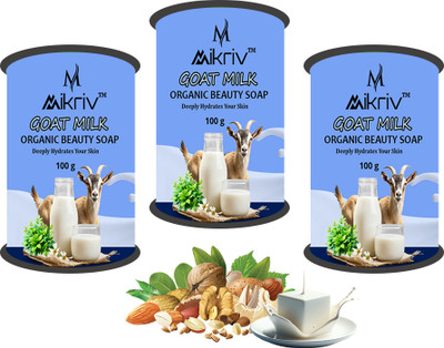 MIKRIV Natural Goat Milk Bathing Soap Bar – Gentle, Moisturizing Cleanser for All Skin(3 x 100 g)