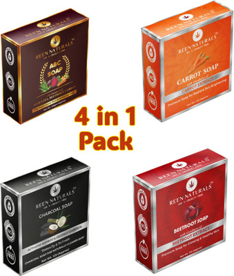 REEN NATURALS PACK OF 4 - ABC, Carrot, Beetroot & Charcoal Handmade Soaps with Natural Extract(4 x 125 g)