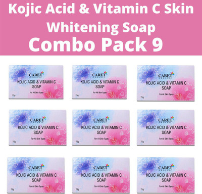 Caret Organic Skin Lightening Soap with Kojic Acid, Vitamin C & Licorice Extract | Dermatologically Tested, Paraben Free ( 75g*6 )(9 x 75 g)