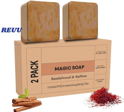 Reuu AS Magic Soap Tan Removal Sandalwood and Coconut oil | Chandan & Kesar Bath(2 x 50 g)