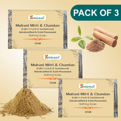 Srishma MULTANI MITTI AND CHANDAN SOAP: Refreshes and revitalizes your skin (Pack of 3)(3 x 125 g)