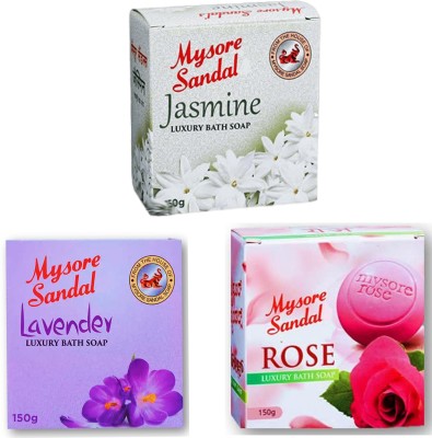 MYSORE SANDAL Rose, Jasmine & Lavender Bath Soap 150g(3 x 150 g)