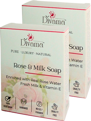 divama Rose & Milk Handmade Soap | Saffron Shea Butter Vitamin E | Glowing Skin | 250 g(2 x 125 g)