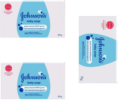 JOHNSON'S Baby Soap 150 gm × 2 and 75 gm | Keeps baby's Skin soft and Moisturized(3 x 125 g)
