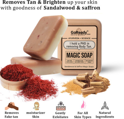 GoReady | Magic Soap SandalWood And Saffron for DeTan and Glowing Brightening Skin |(100 g)