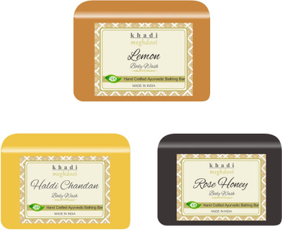 KHADI MEGHDOOT Lemon,Haldi Chandan and Rose Honey Fragrance Pure/Natural Body Wash(3 x 125 g)