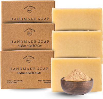 Ruva Handmade Multani & Mud Soap | Deep Detox, Oil Control, Velvety Lather(3 x 100 g)
