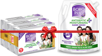 BOROPLUS Antiseptic + Moisturising Soap 125g (Pack of 6) + Hand Wash 1500ml (2 Items in the set)