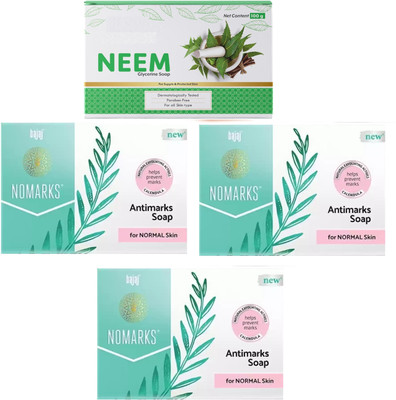 BAJAJ Nomarks Face Soap For Normal Skin 125 Grm Pack of 3 With Neem Soap(4 x 100 g)