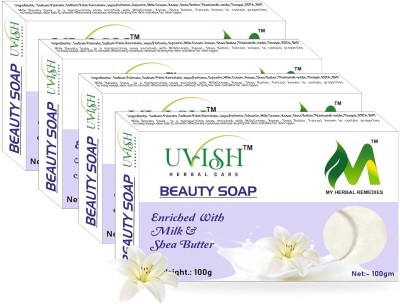 Uvish Milk Cream Soap - Pack of 4 (100g each) - High TFM (Grade 1 Soap)(4 x 100 g)