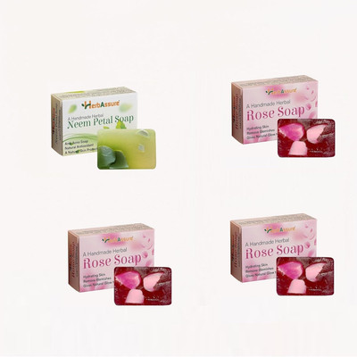 HERBASSURE Handmade Herbal Soap Set, 1 Neem Petal Soap 4 piece(4 x 100 g)