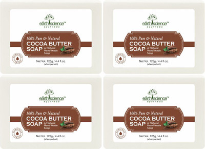 Earth Science Ayurveda Herbal Natural Cocoa Butter Bath Soap made with Natural Oils for Glowing Skin(4 x 125 g)