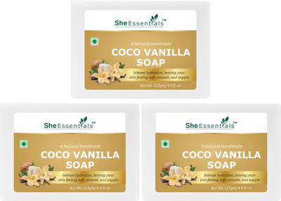 She Essentials Natural Coco Vanilla Handmade Soap Anti-bacterial (Pack of 3) 375gm(3 x 125 g)