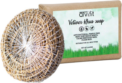 ATVI.FIT Khus Vetiver roots soap With Loofah for Pimple Free Skin, clear skin(100 g)