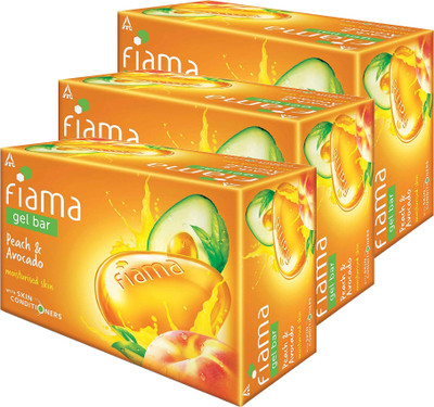 FIAMA Peach And Avocado Gel Bar (125gm) Pack Of 3(3 x 125 g)