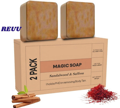 Reuu AT Magic Soap Tan Removal Sandalwood and Coconut oil | Chandan & Kesar Bath(2 x 50 g)