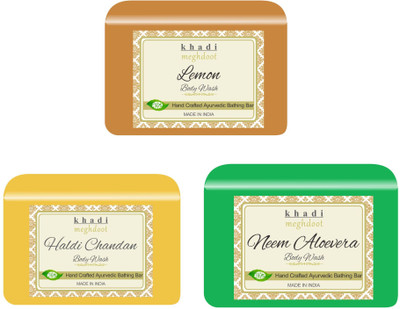 KHADI MEGHDOOT Lemon,Haldi Chandan and Neem Aloevera Fragrance Pure/Natural Body Wash(3 x 125 g)