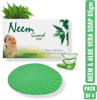 ZEE DRUGS Neem Guard Soap Aloe Vera, Vitamin E Antibacterial & Moisturizing Herbal Soap(4 x 65 g)
