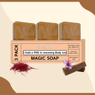 GlossEra Organic Soaps SandalWood And Saffron for DeTan and Glowing Brightening Skin(3 x 100 g)