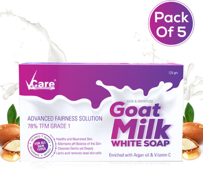 Vcare Goat Milk White Soap for Women & Men 125gm (Pack Of 5) Bathing Soap Bar(5 x 125 g)