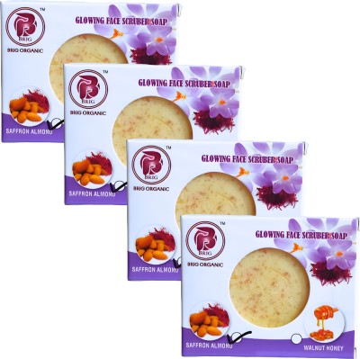 BRIG Saffron Almond Scrub Soap | Moisturized Smooth Face Beauty | Brightening Glowing(4 x 100 g)