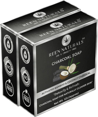 REEN NATURALS PACK OF 2 Charcoal Soap for Detoxify & Refresh your Skin | Handmade Soap(2 x 125 g)