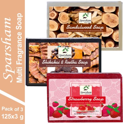 SPARSHAM Natural Handmade 3 Different MULTI Fragrance Herbal Shikakai Soaps Healthy Skin(3 x 130 g)