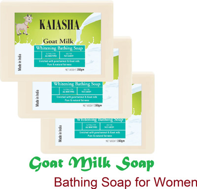 KAIASHA Goat Milk White Soap,Enriched with Handmade Moisturizing Soap(3 x 150 g)