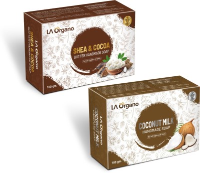 LA Organo Shea Cocoa Butter & Coconut Milk Natural Handmade Bath Soap(2 x 100 g)