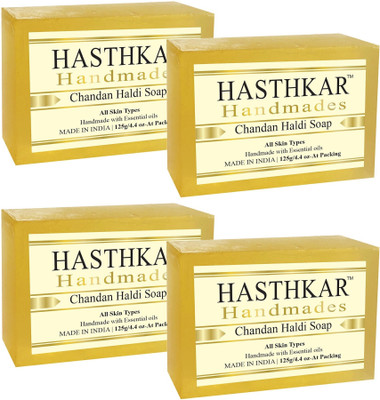 HASTHKAR Handmades Glycerine Chandan Haldi Soap-125gm pack of 4(4 x 125 g)
