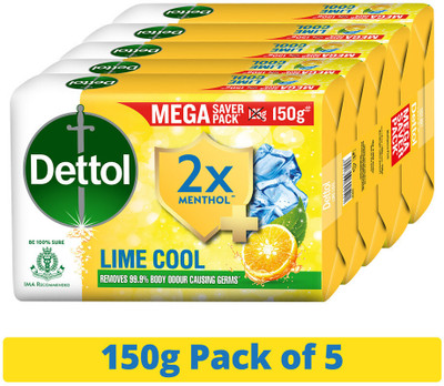 Dettol Lime Fresh Bathing Soap Bar with 12hr Freshness(5 x 150 g)