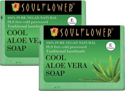 Soulflower Handmade Aloevera Soap Bar | Skin Acne, Scars, Blackheads, Blemish & Sunburn |(2 x 150 g)