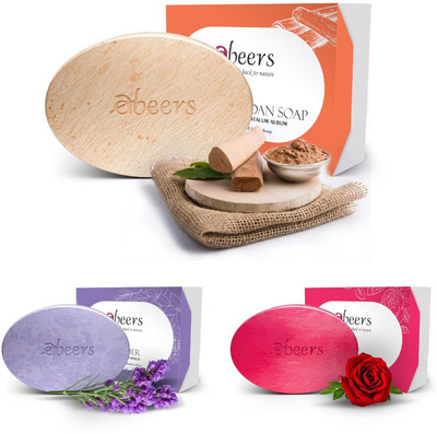 Abeers Handmade Cold Process Soap Set | Rose, Lavender & Turmeric-Sandal Bars |(3 x 100 g)