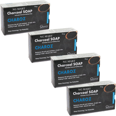 NG MART CHAROZ CHARCOAL SOAP FOR DEEP SKIN CLEANSING & SMOOTH PACK OF - 4(4 x 75 g)