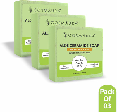 cosmaura Aloe Ceramide Soap with Neem| Remove Dark Spot And Gentle Skin Hydration(3 x 100 g)