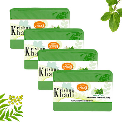 Krishna Khadi Premium Soap Bar NEEM TULSI (Pack of 4) |Pure & Gentle|Moisturizing Bathing Soap(4 x 125 g)