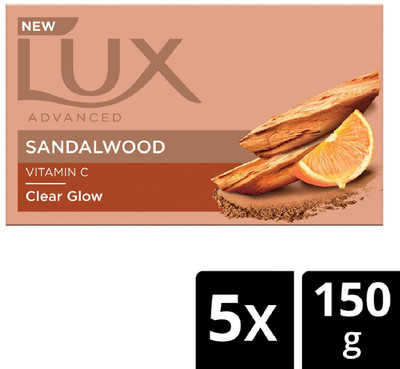 LUX Sandalwood, with Vitamin C, Bath Soap, 150g x 5 for Clear Skin(5 x 150 g)