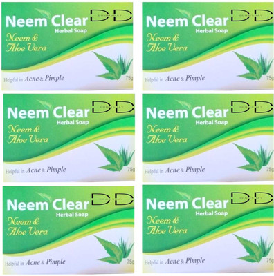 DOOMSDAY NEEM CLEAR HERBAL SOAP WITH NEEM & ALOEVERA HELP ACNE,PIMPLE FREE SKIN PACK OF 6(6 x 75 g)