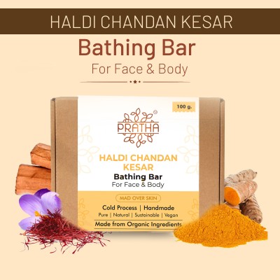 PRATHA Haldi-Chandan-Kesar | Cold Process Handmade Soap(100 g)