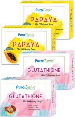 Puragenic Glutathione and Papaya Skin Whitening Soap, 75gm - Pack of 4(4 x 75 g)