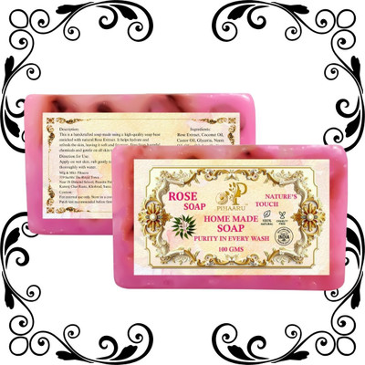 Pihaaru Pack of 2 ,Handmade Rose Creamy Soap – Softens Skin Naturally (200gm);(2 x 100 g)