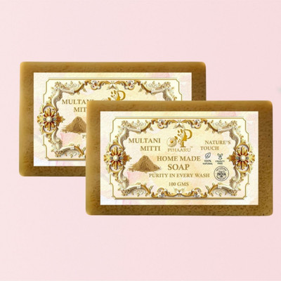 Pihaaru Pack of 2 Handmade Multani Mitti Bath Soap – Pure & Cruelty-Frees(200g)](2 x 100 g)
