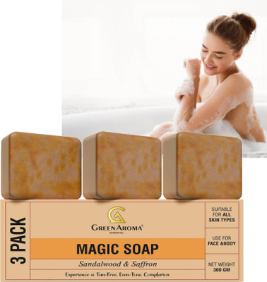 GreenAroma Essential Magic Ghar Sandal Wood And Saffron for DeTan and Glowing Brightening Skin Soap(3 x 100 g)
