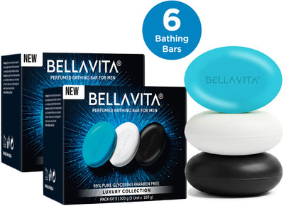 BELLAVITA Perfumed Bathing Soap for Men| Pack of 2 | Pure Glycerin| Paraben Free Soap|(6 x 100 g)