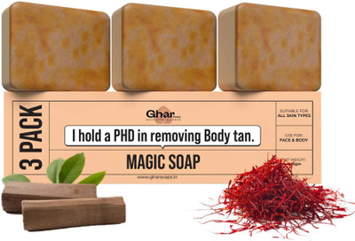 GharSoaps Wood And Saffron Soap For Glowing & Refreshing Skin (pack of 3)(3 x 100 g)