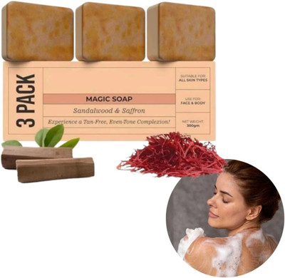GreenAroma Essential Sandalwood & Saffron Ghar Magic Soap For Soft Moisturized Tan Removal Refreshing(3 x 100 g)