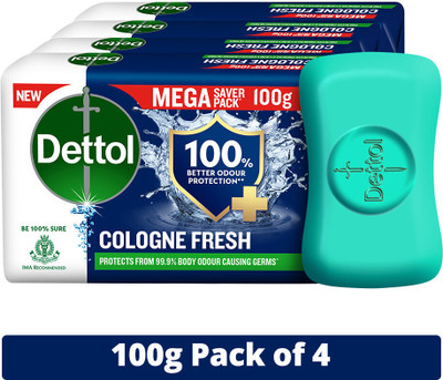 Dettol Cologne Fresh Bathing Soap Bar with 12hr Freshness(4 x 100 g)