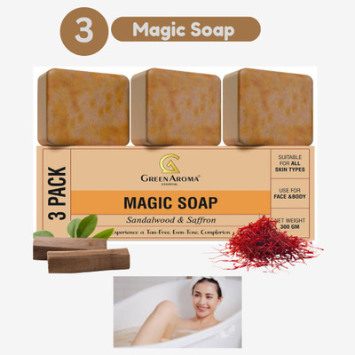 GreenAroma Essential Ghar Magic Soap Sandalwood Soap for Soft Detan Skin Kojic Soap(3 x 100 g)