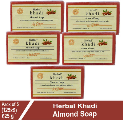 Herbal Khadi Handmade Almond soap moisturizes l soothes l revitalizers skin with Vit-E(5 x 125 g)