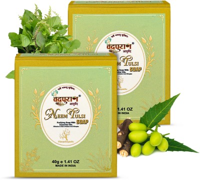 VEDPURAN Neem Tulsi Soap | Ayurvedic Handmade Organic Bath Soap(2 x 40 g)